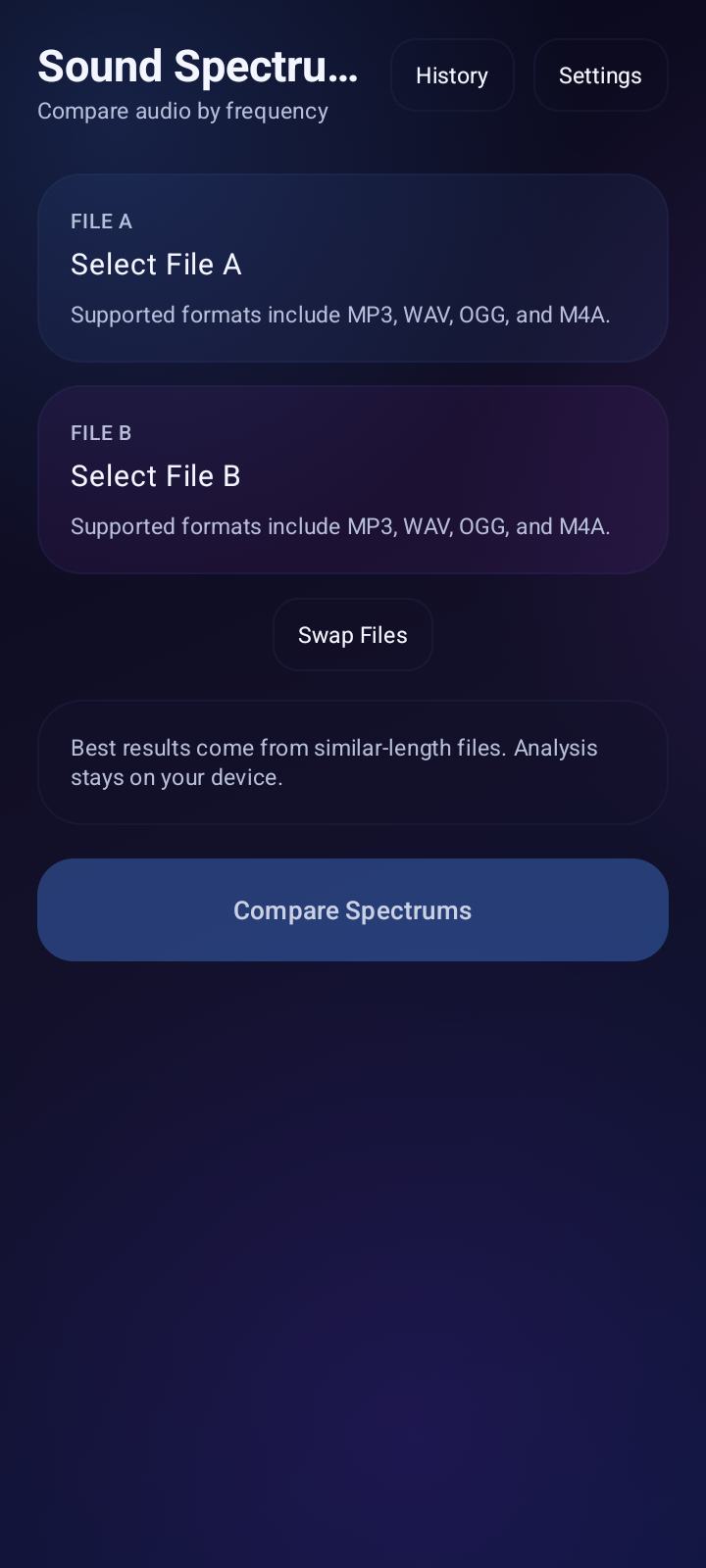 App comparison setup screen